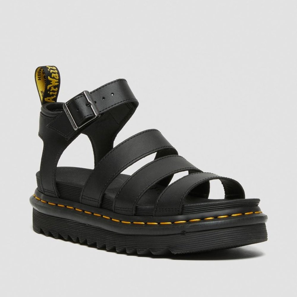 Brand New Dr. Martens Blaire Hydro Leather Strap Sandals - Black